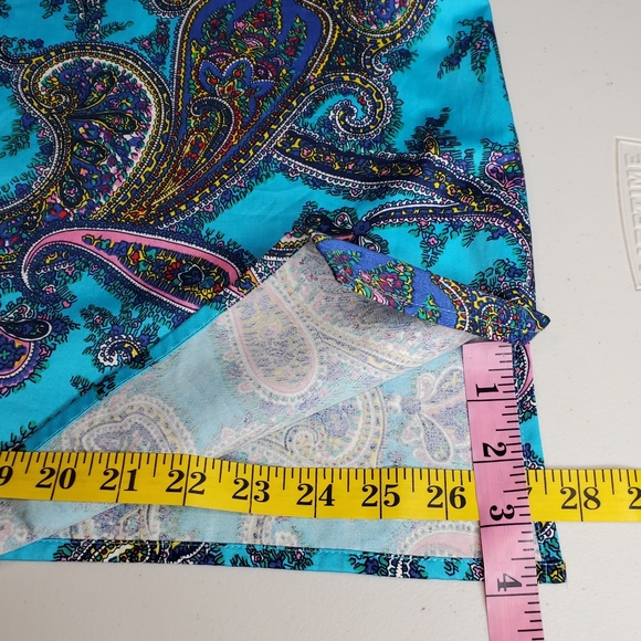 Talbots Woman Size 2X Fold Back Cuff Paisley Packable Turquoise Artsy Blouse - Picture 15 of 16